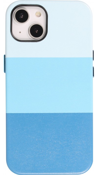 iPhone 14 Case Hülle - Stylisches tricolor Cover mit Leder-Look - Blau