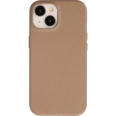 iPhone 15 Case Hülle - Vollständig genarbtes Luxuskalbsleder mit Metallknöpfen und MagSafe - Beige