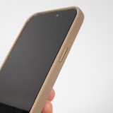 iPhone 14 Case Hülle - Vollständig genarbtes Luxuskalbsleder mit Metallknöpfen und MagSafe - Beige