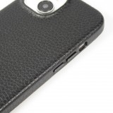 iPhone 14 Case Hülle - Vollständig genarbtes Luxuskalbsleder mit Metallknöpfen und MagSafe - Schwarz