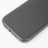 iPhone 14 Case Hülle - Vollständig genarbtes Luxuskalbsleder mit Metallknöpfen und MagSafe - Schwarz