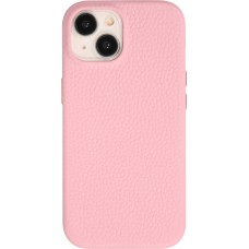 Coque iPhone 14 - Cuir de veau luxe grainé intégral avec boutons métalliques et MagSafe - Rose