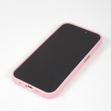 iPhone 15 Case Hülle - Vollständig genarbtes Luxuskalbsleder mit Metallknöpfen und MagSafe - Rosa