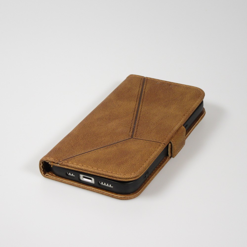 Coque iPhone 14 - Flip Géometrique - Brun