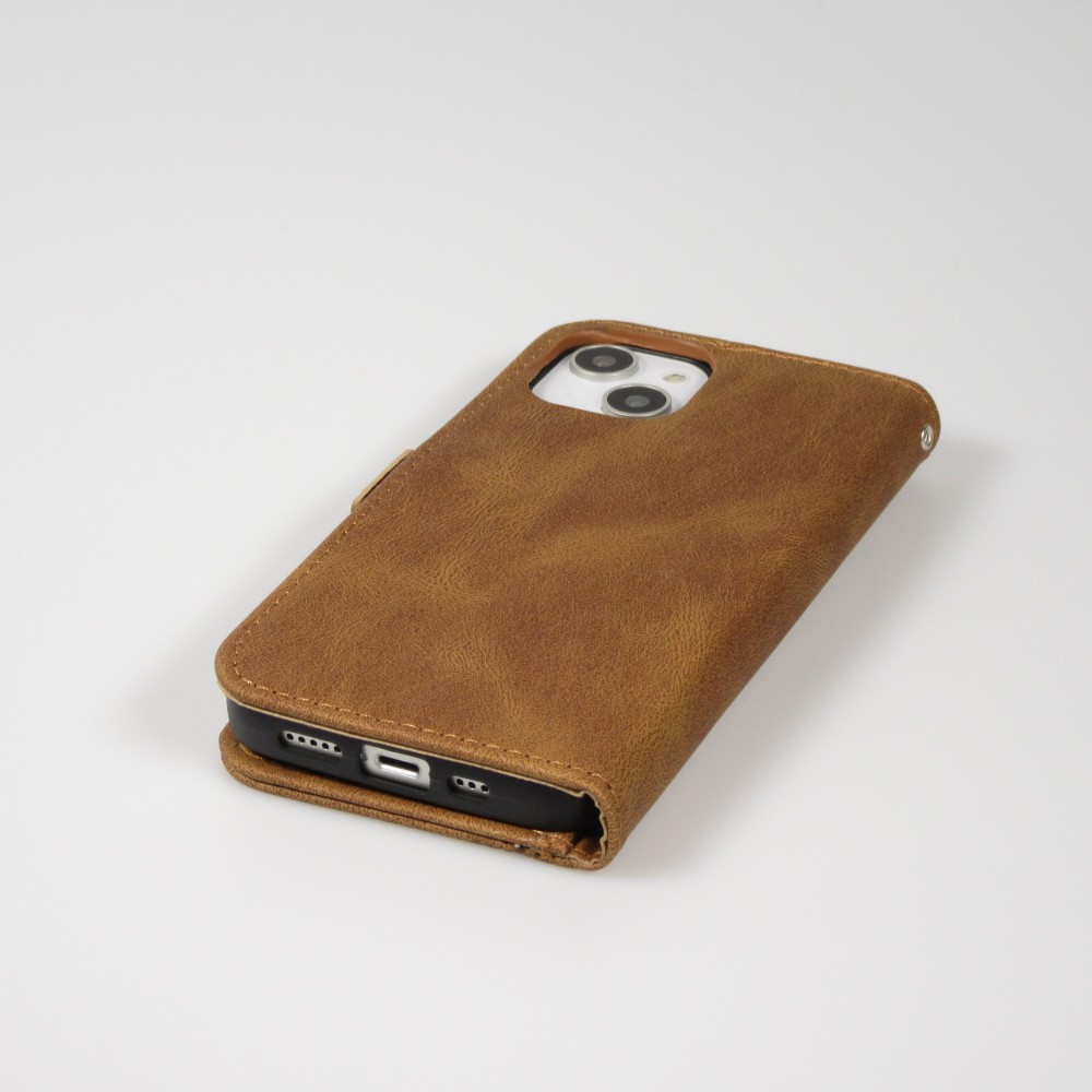 Coque iPhone 14 - Flip Géometrique - Brun