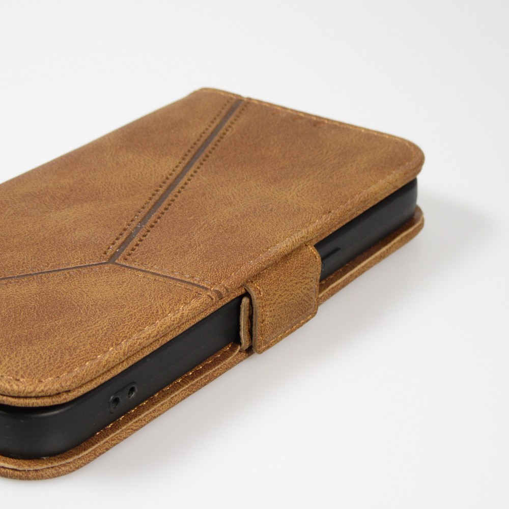 Coque iPhone 14 - Flip Géometrique - Brun