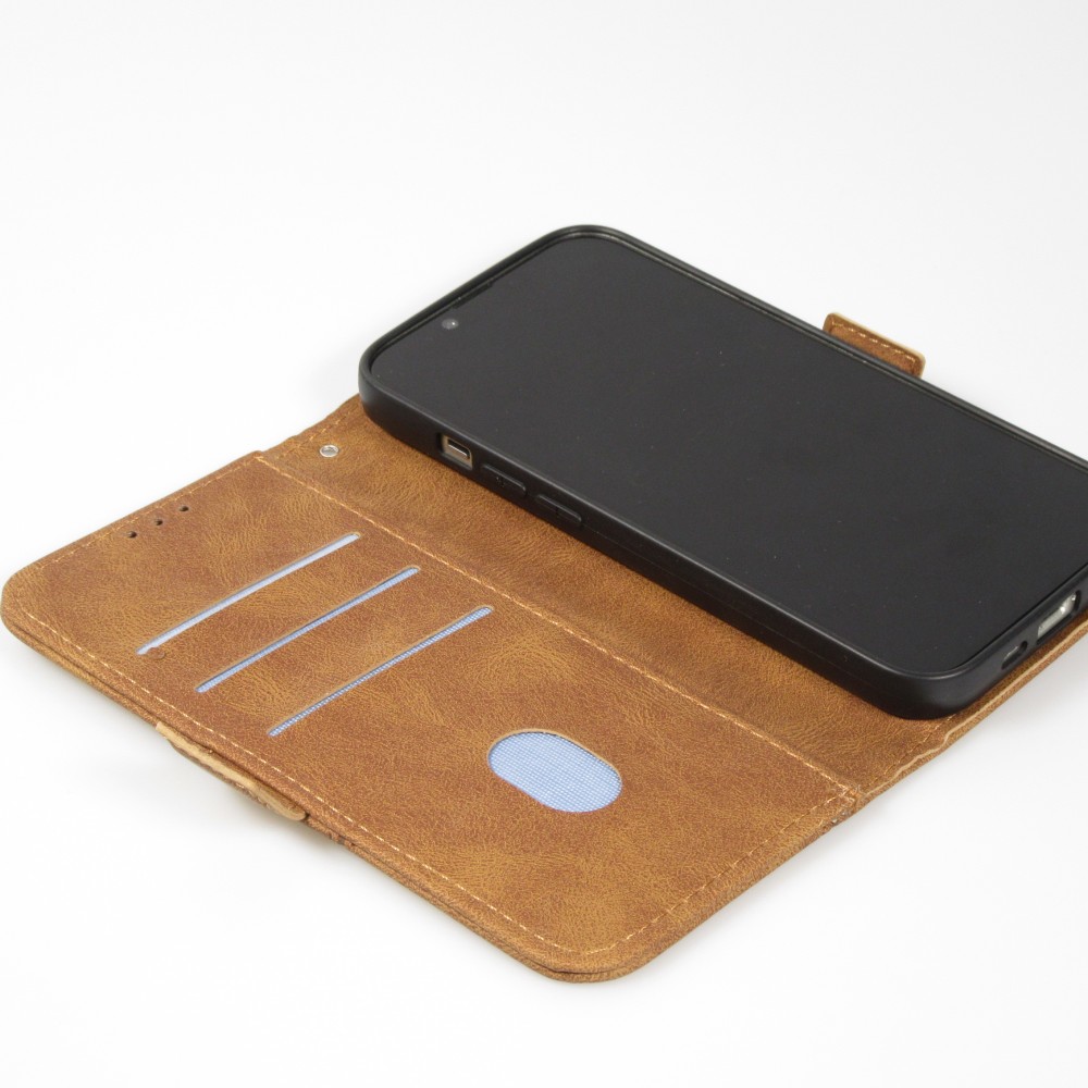 Coque iPhone 14 - Flip Géometrique - Brun
