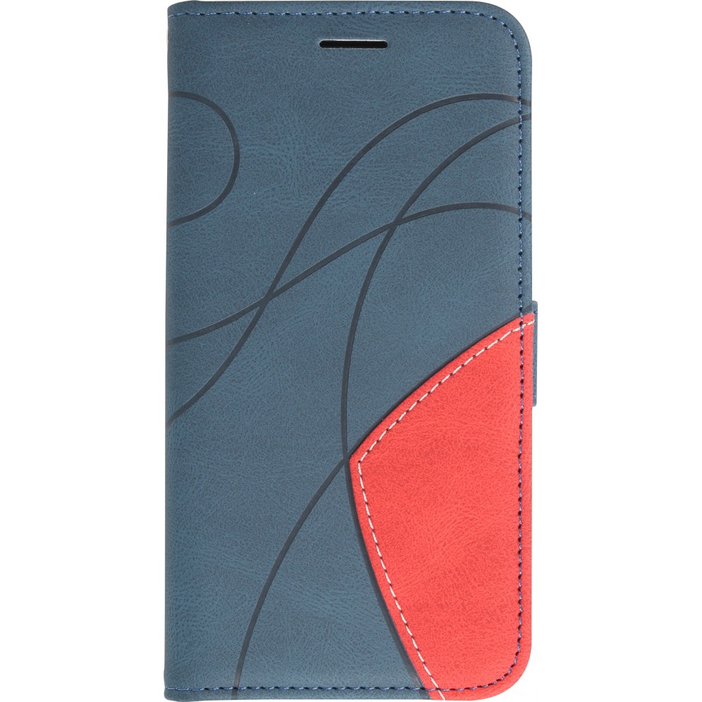 Coque iPhone 15 Plus - Flip classical elegant fine lines - Bleu