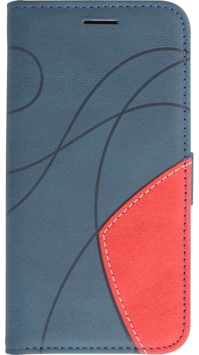 Coque iPhone 14 Plus - Flip classical elegant fine lines - Bleu