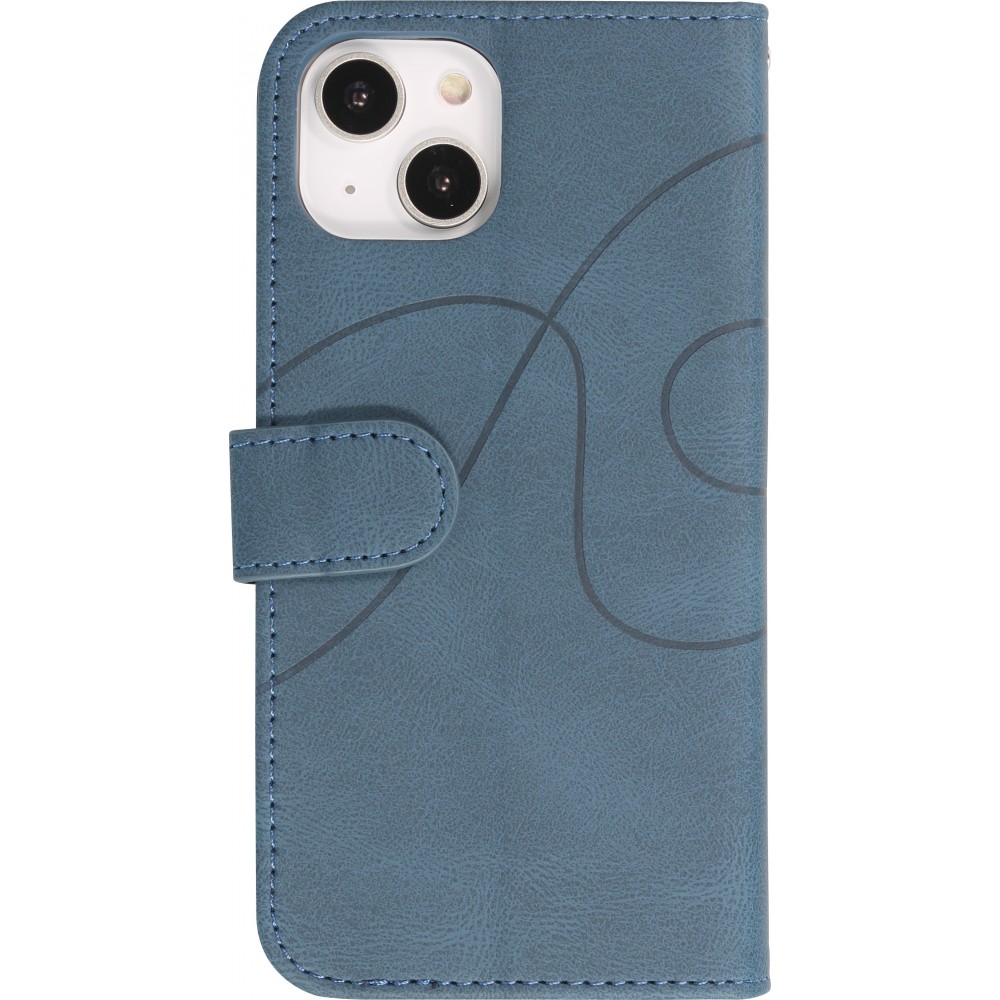 Coque iPhone 14 - Flip classical elegant fine lines - Bleu