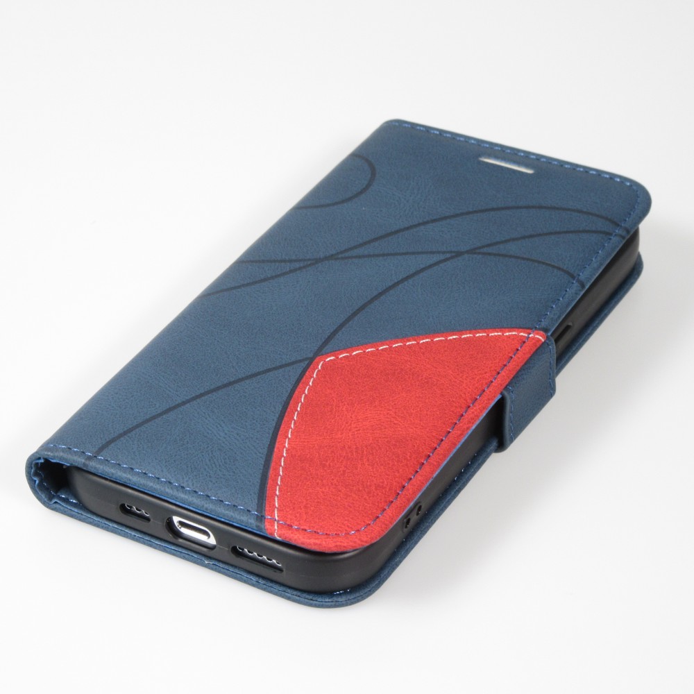 Coque iPhone 14 - Flip classical elegant fine lines - Bleu