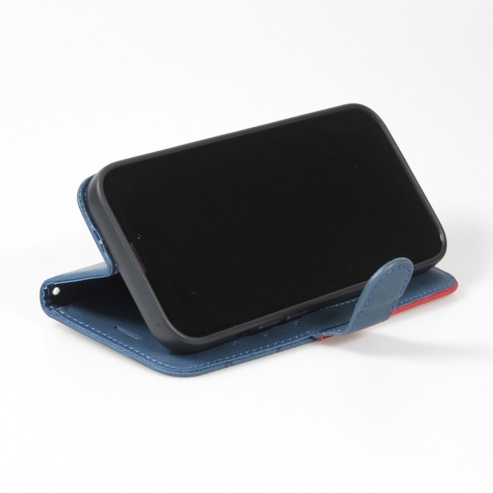 Coque iPhone 14 - Flip classical elegant fine lines - Bleu