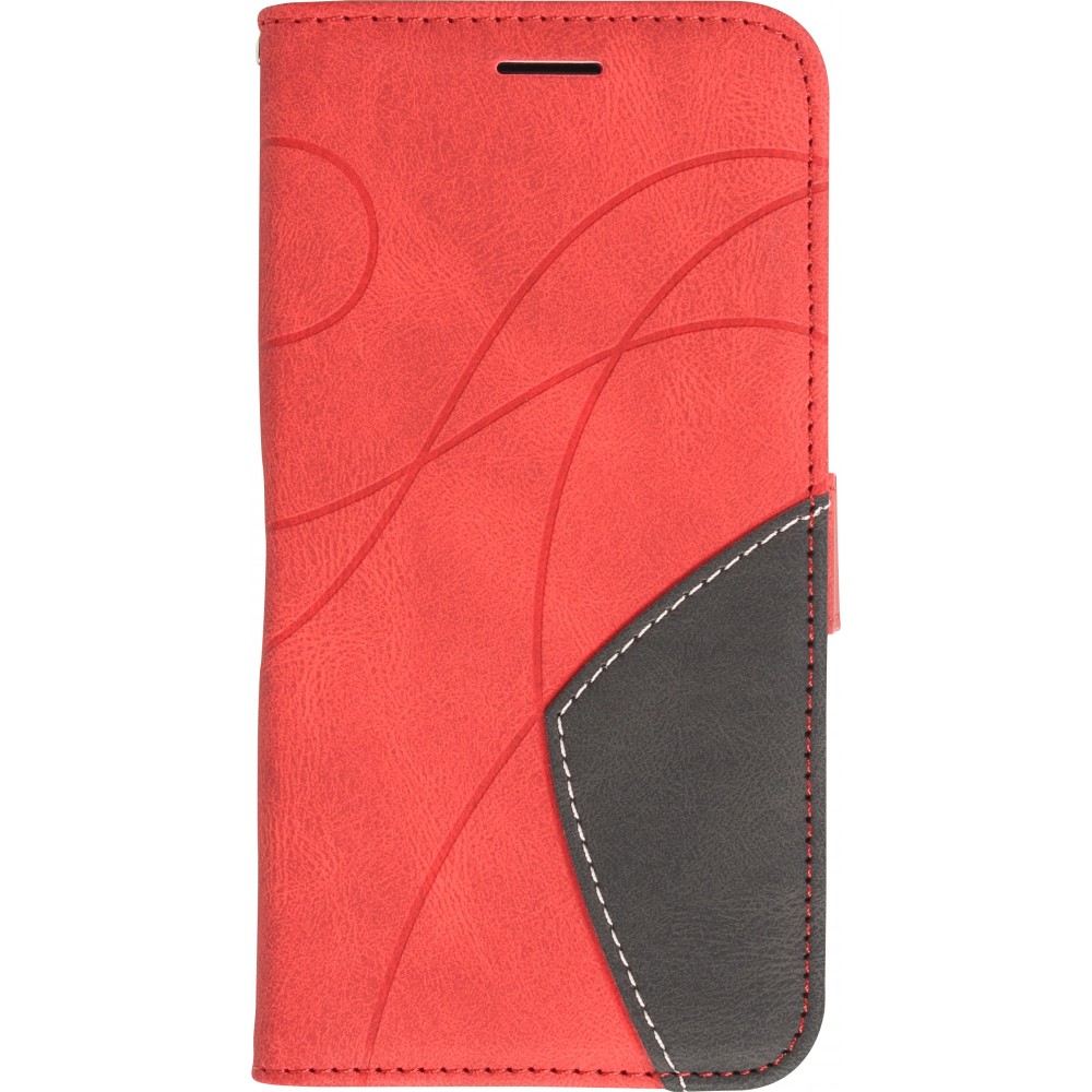 Coque iPhone 15 Plus - Flip classical elegant fine lines - Rouge