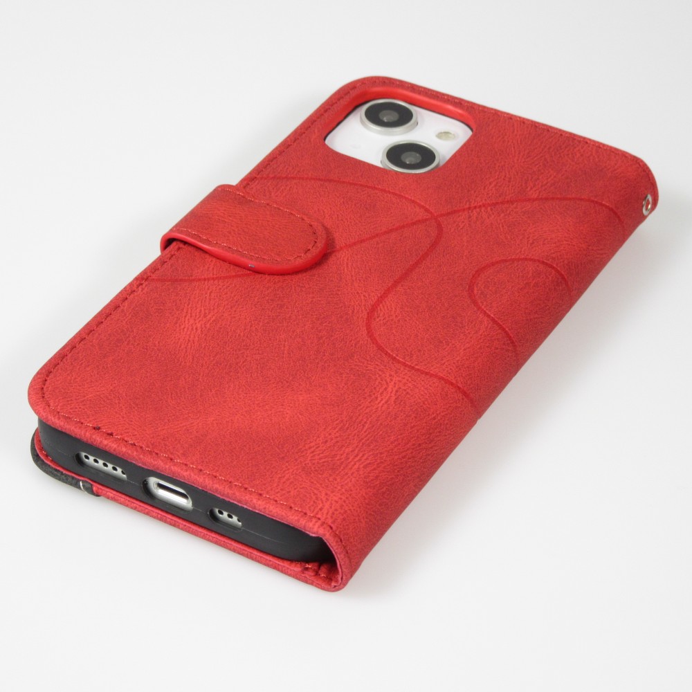 Coque iPhone 14 Plus - Flip classical elegant fine lines - Rouge