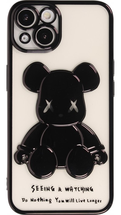 Coque iPhone 14 - Gel Dead bear paillettes 3D avec bords noir - Transparent