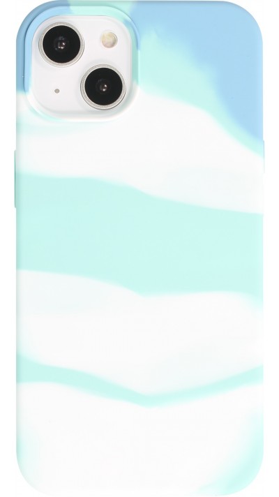 Coque iPhone 14 - Gel Soft touch lisse Stripes bleu/turquoise