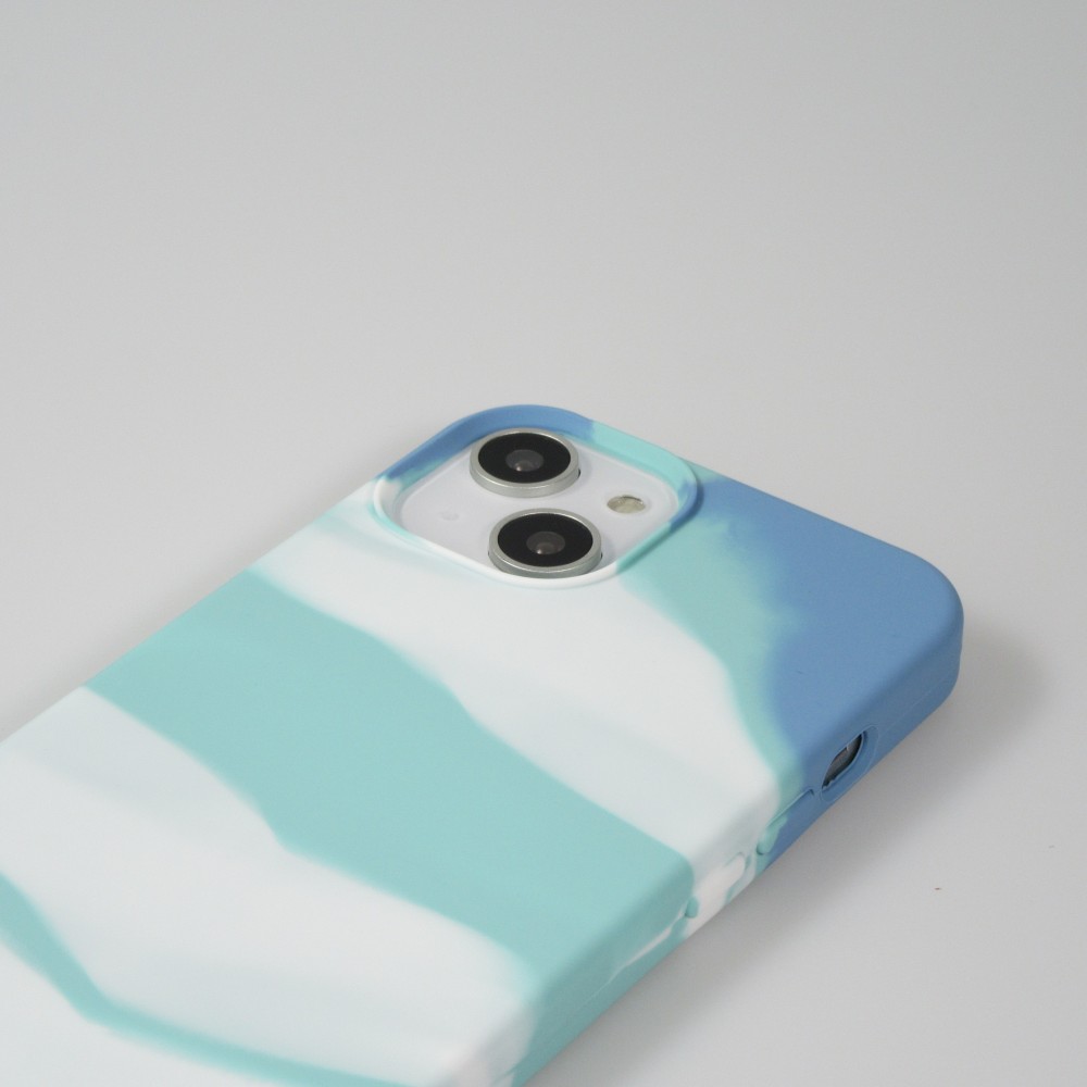 Coque iPhone 13 - Gel Soft touch lisse Stripes bleu/turquoise