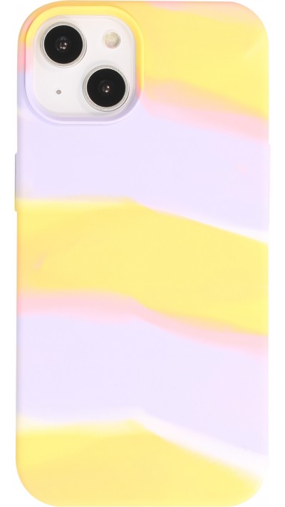 Coque iPhone 13 - Gel Soft touch lisse Stripes jaune/violet