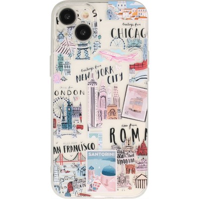 Coque iPhone 15 - Gel silicone Cities of the world - Transparent