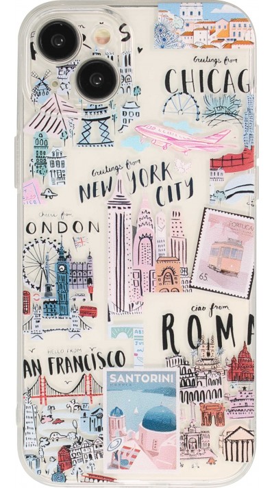 Coque iPhone 15 Plus - Gel silicone Cities of the world - Transparent