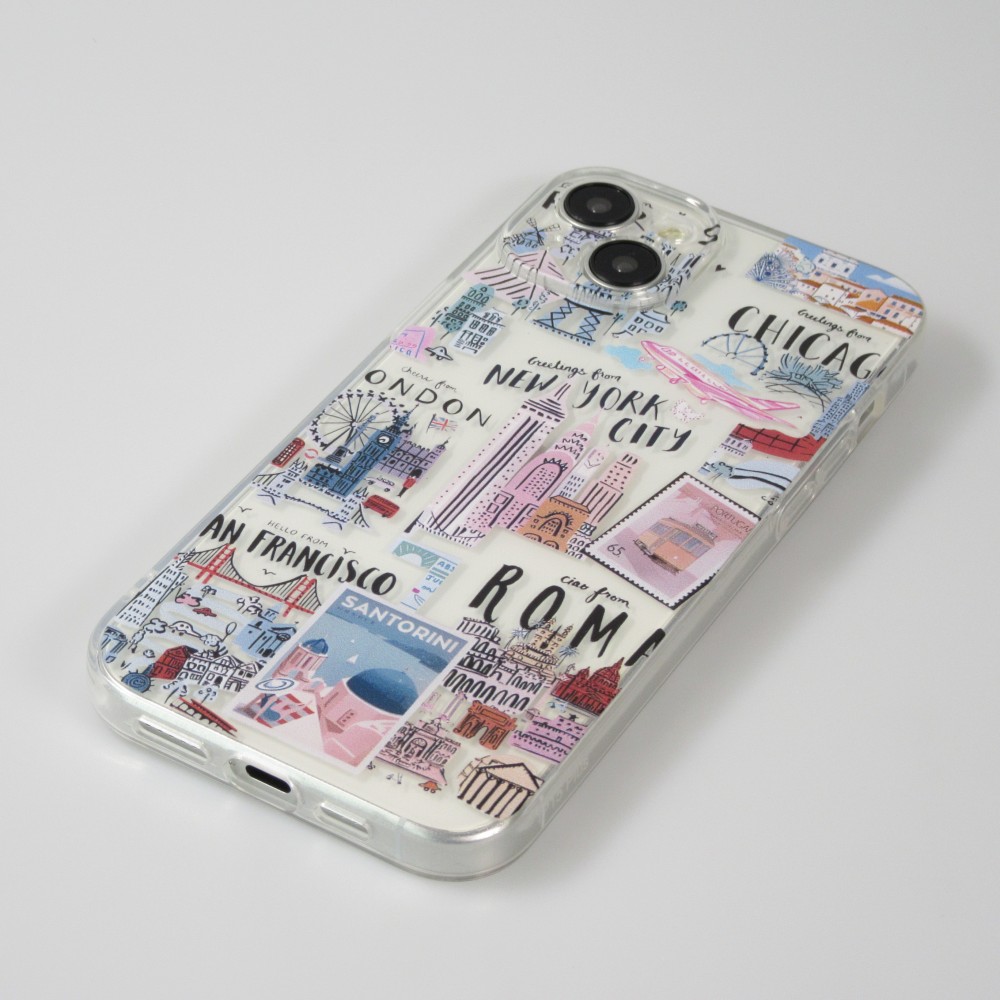 Coque iPhone 15 - Gel silicone Cities of the world - Transparent