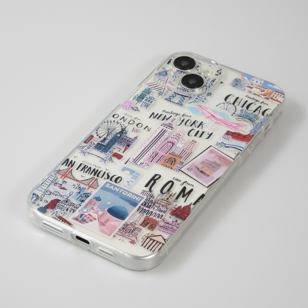 Coque iPhone 15 Plus - Gel silicone Cities of the world - Transparent