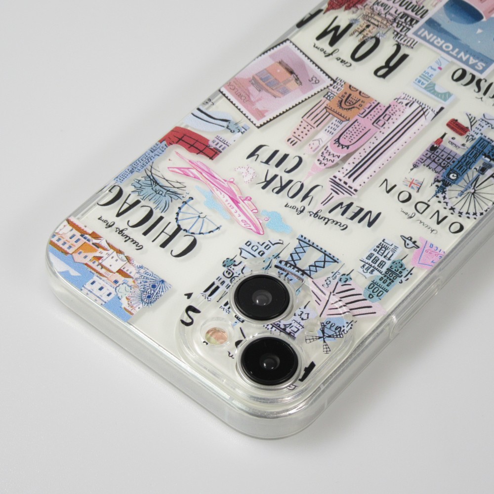 Coque iPhone 15 Plus - Gel silicone Cities of the world - Transparent