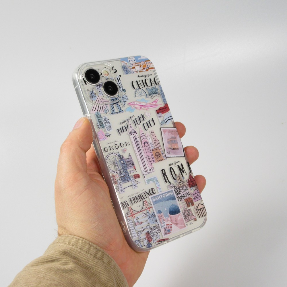 Coque iPhone 15 - Gel silicone Cities of the world - Transparent