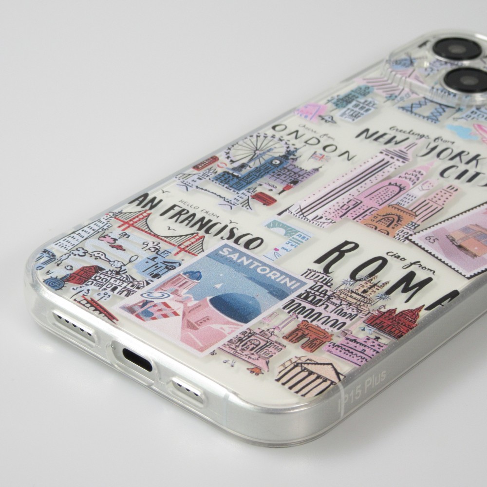 Coque iPhone 15 - Gel silicone Cities of the world - Transparent