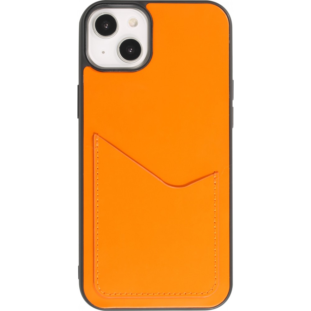 Coque iPhone 14 - Gel silicone brillant Haze porte-carte - Orange