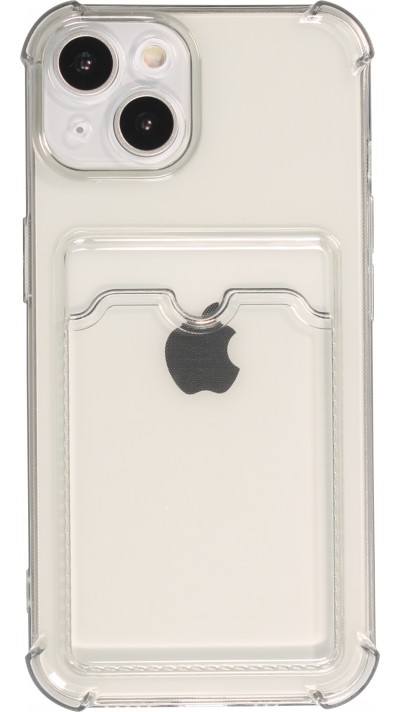 Coque iPhone 14 - Gel silicone bumper super flexible avec porte-carte transparent - Gris