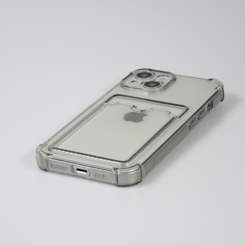 iPhone 14 Plus Case Hülle - Gummi Silikon bumper super flexibel mit Kartenhalter transparent - Grau