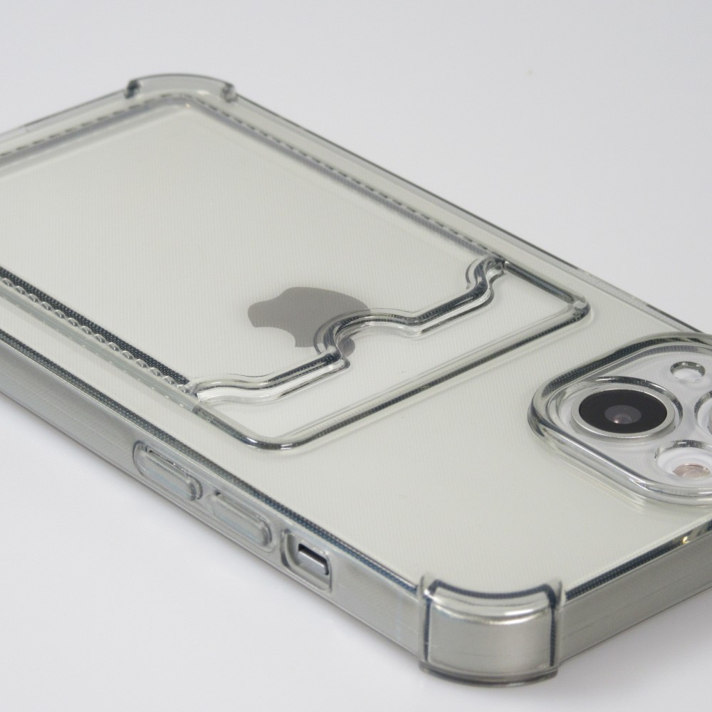 iPhone 14 Plus Case Hülle - Gummi Silikon bumper super flexibel mit Kartenhalter transparent - Grau