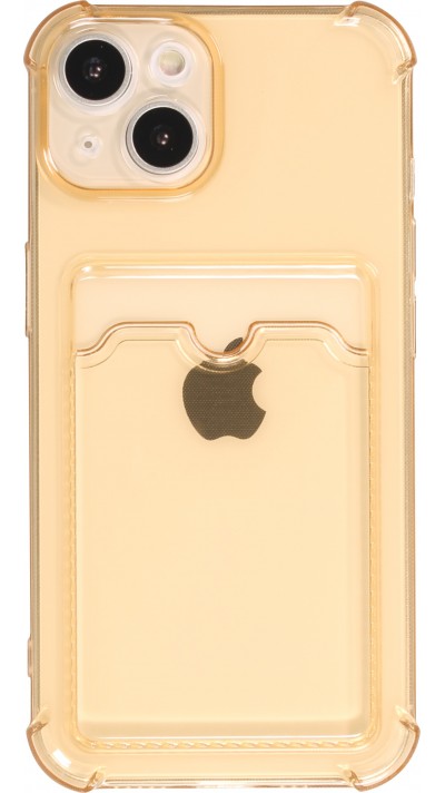 Coque iPhone 14 Plus - Gel silicone bumper super flexible avec porte-carte transparent - Orange