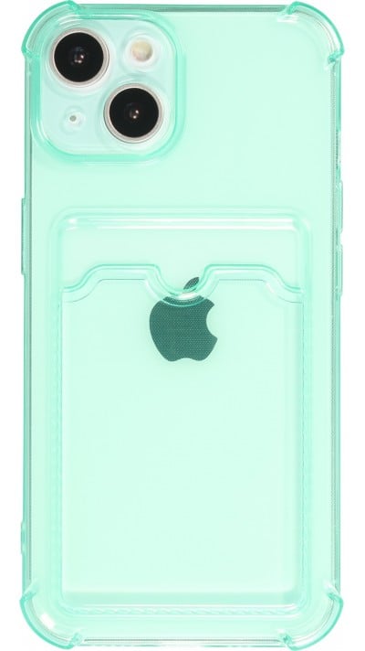 Coque iPhone 14 - Gel silicone bumper super flexible avec porte-carte transparent - Vert