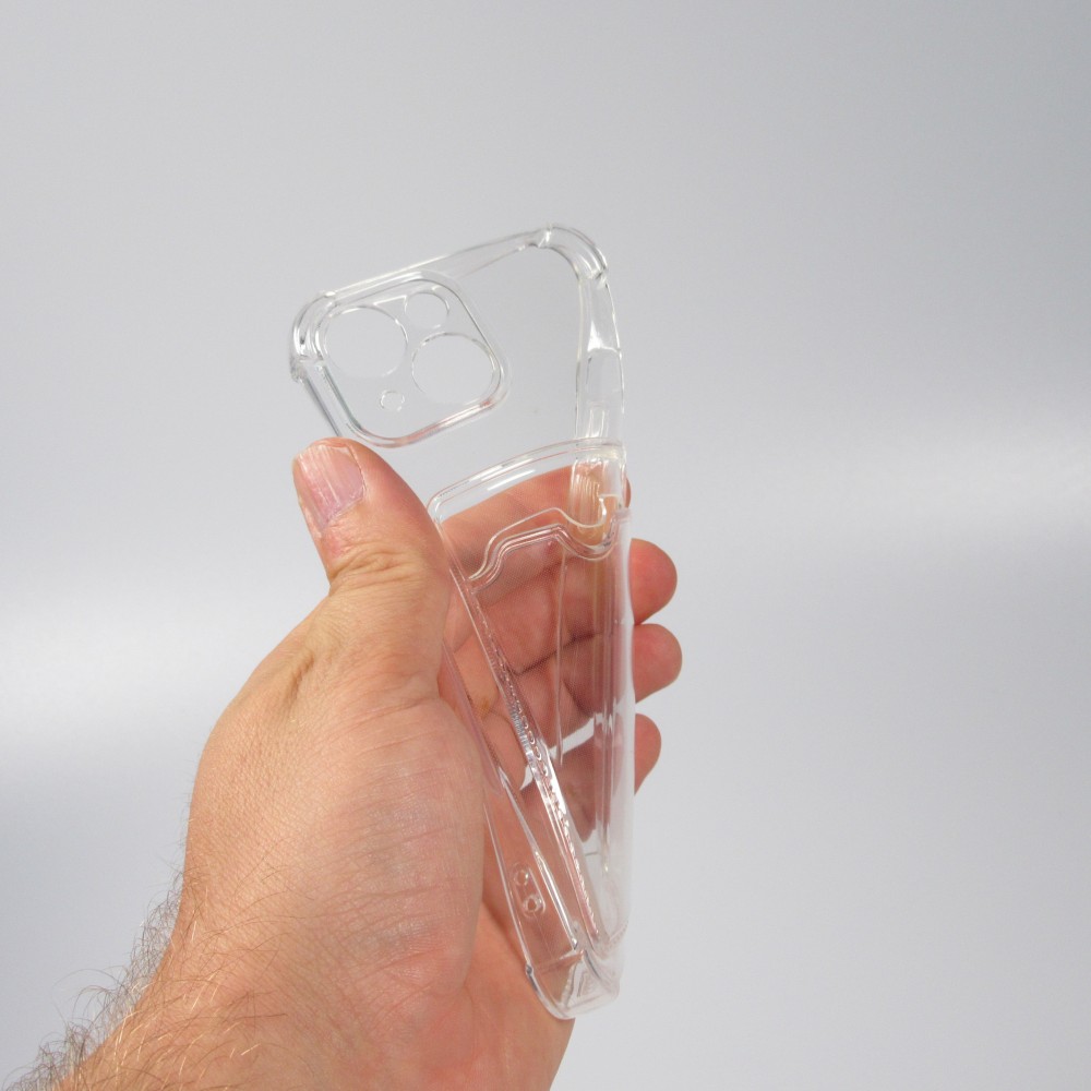 iPhone 14 Plus Case Hülle - Gummi Silikon bumper super flexibel mit Kartenhalter transparent