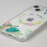 Coque iPhone 15 Plus - Gel silicone rigide avec MagSafe fleurs de printemps - Transparent