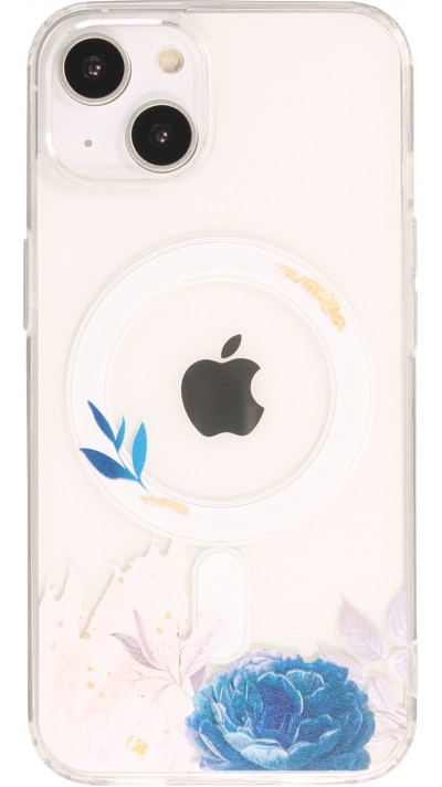 Coque iPhone 14 - Gel silicone rigide avec MagSafe rose bleue - Transparent