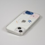 iPhone 14 Plus Case Hülle - Gummi Silikon steif mit MagSafe blaue Rose - Transparent