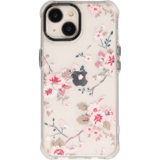 iPhone 15 Case Hülle - Straffes Gummi Silikon mit verstärkten Ecken blühende Kirschblüte - Transparent