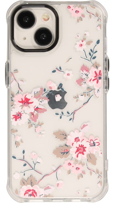 Coque iPhone 15 - Gel silicone rigide avec coins renforcés cerisier en fleur - Transparent