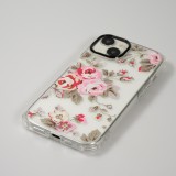 iPhone 14 Case Hülle - Straffes Gummi Silikon mit verstärkten Ecken blühende Rose - Transparent