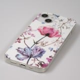 Coque iPhone 15 Plus - Gel silicone rose florissante - Blanc