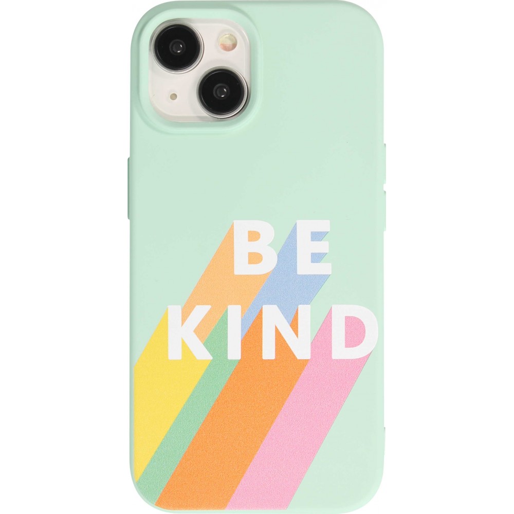 Coque iPhone 15 - Gel silicone souple - Be Kind - Vert menthe