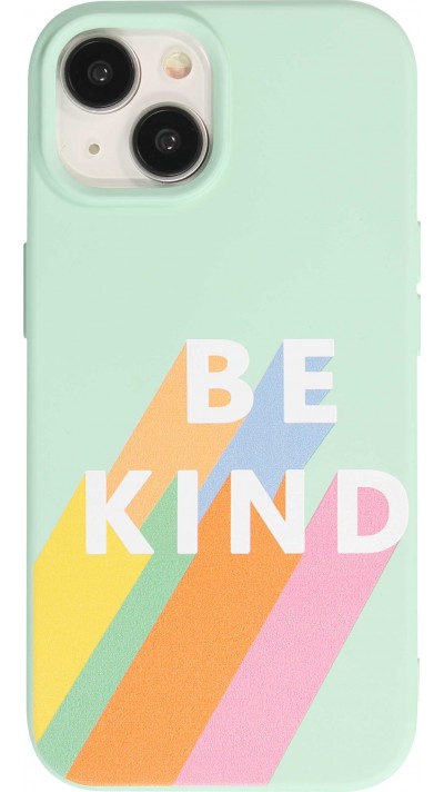 Coque iPhone 15 - Gel silicone souple - Be Kind - Vert menthe