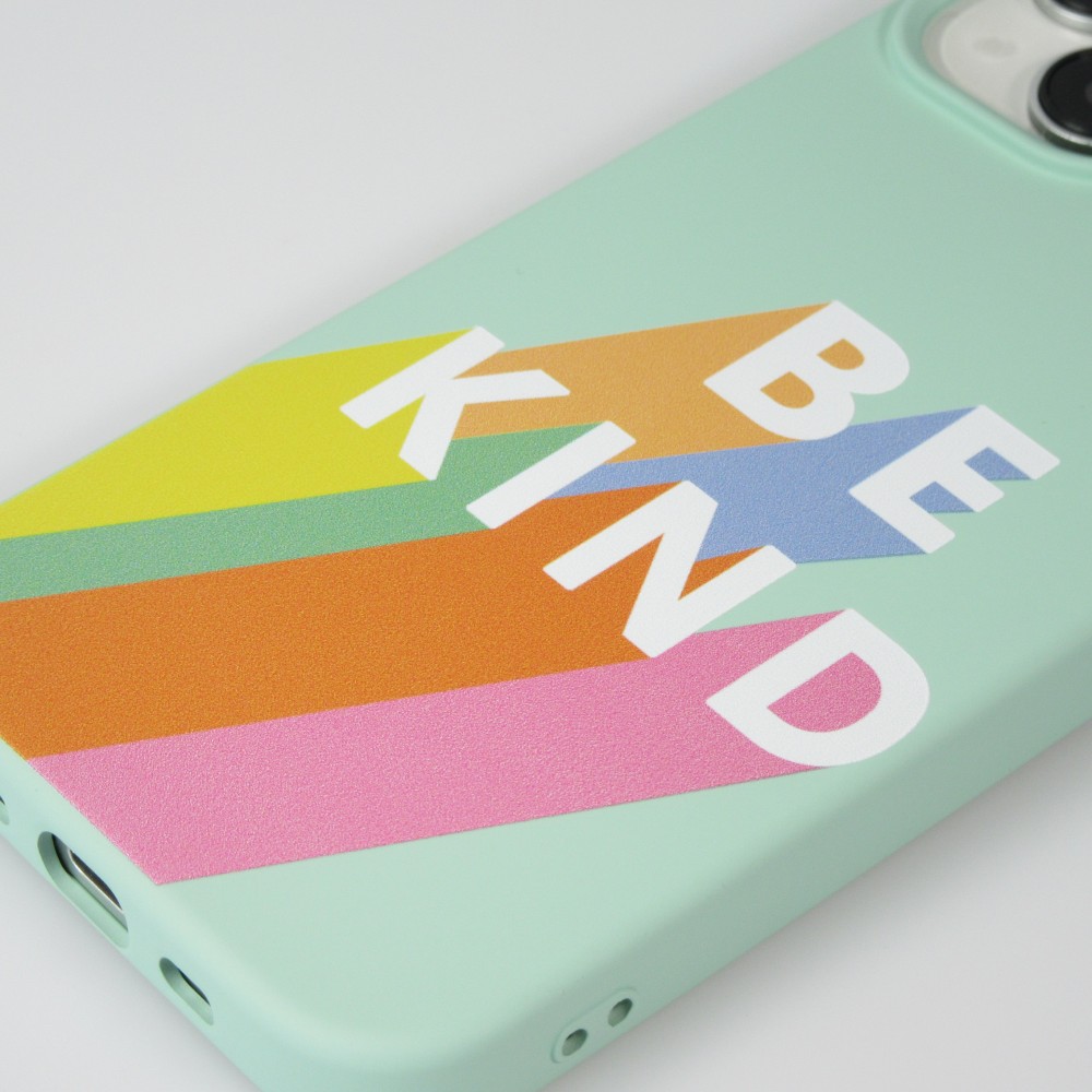 Coque iPhone 15 - Gel silicone souple - Be Kind - Vert menthe