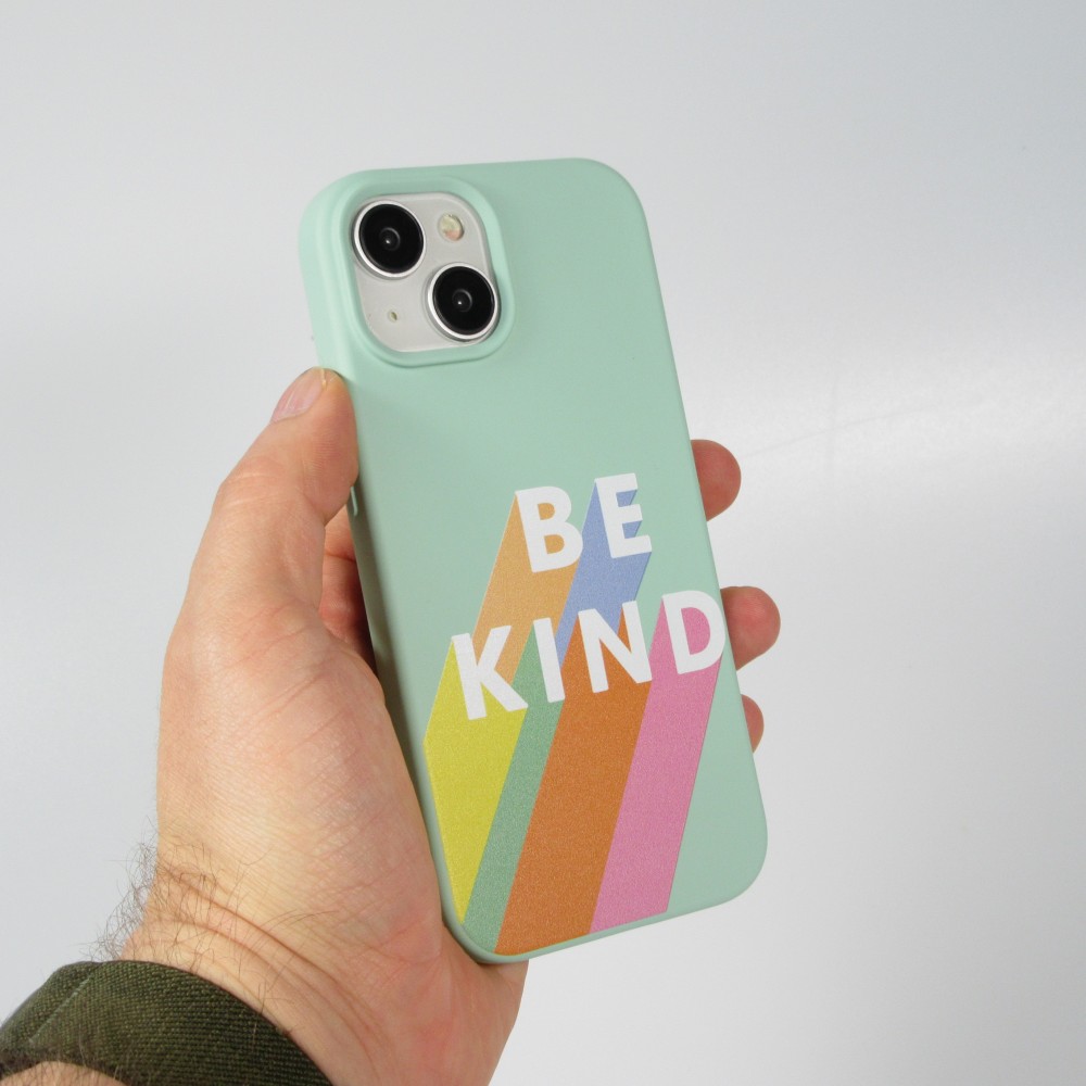 Coque iPhone 15 - Gel silicone souple - Be Kind - Vert menthe