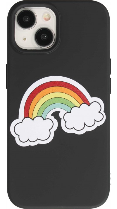 Coque iPhone 15 - Gel silicone souple - Rainbow in the clouds - Noir