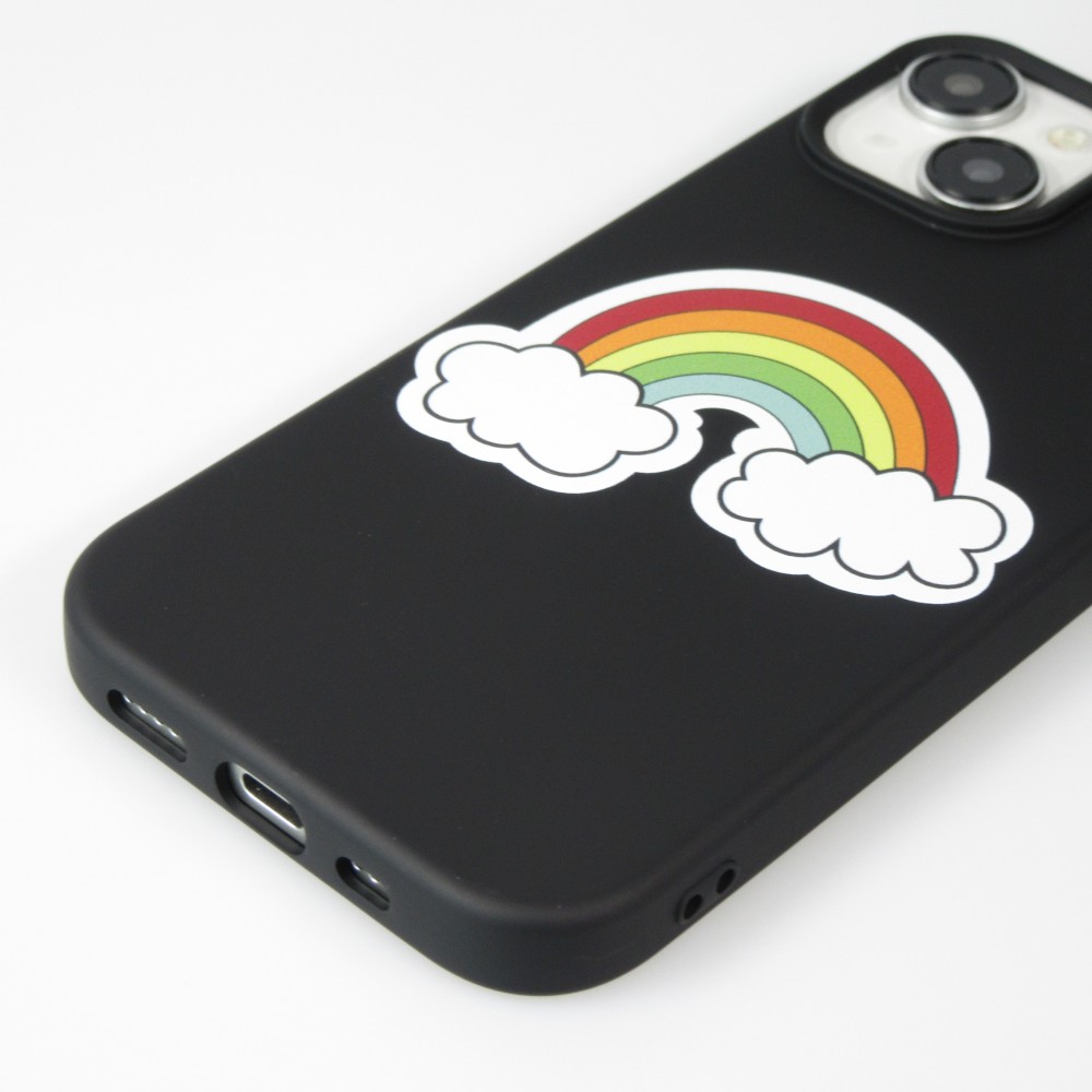 iPhone 15 Case Hülle - Gel Silikon weich - Rainbow in the clouds - Schwarz