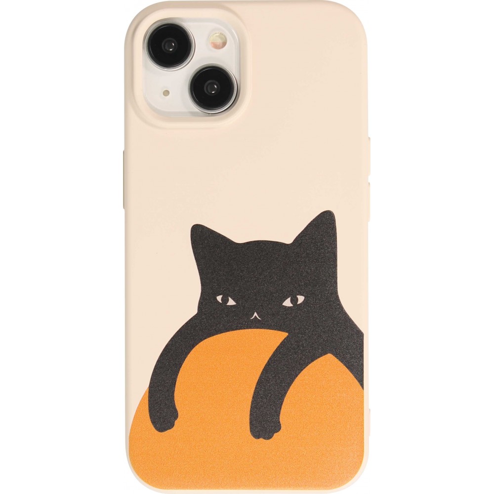 iPhone 14 Case Hülle - Gel Silikon weich - Relaxed Cat - Beige